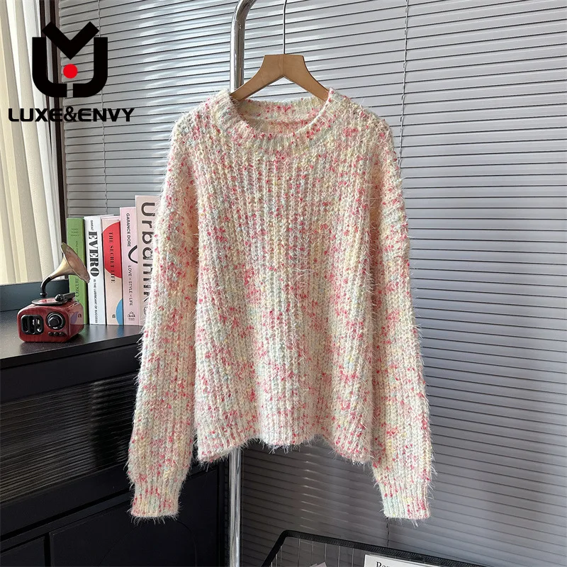 

LUXE&ENVY Round Neck Simple Long Sleeve Sweater Korean Version New Loose And Slim Long Sleeve Top Lazy 2023 Winter