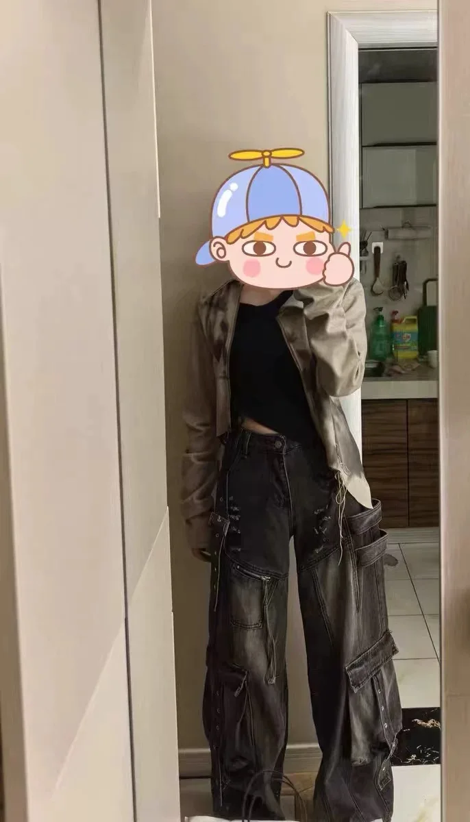 Black Jeans Women American Style Y2K 90S Vintage High Waisted Jean Straight Trouser Streetwear Casual Loose Wide Leg Denim Pants photo review