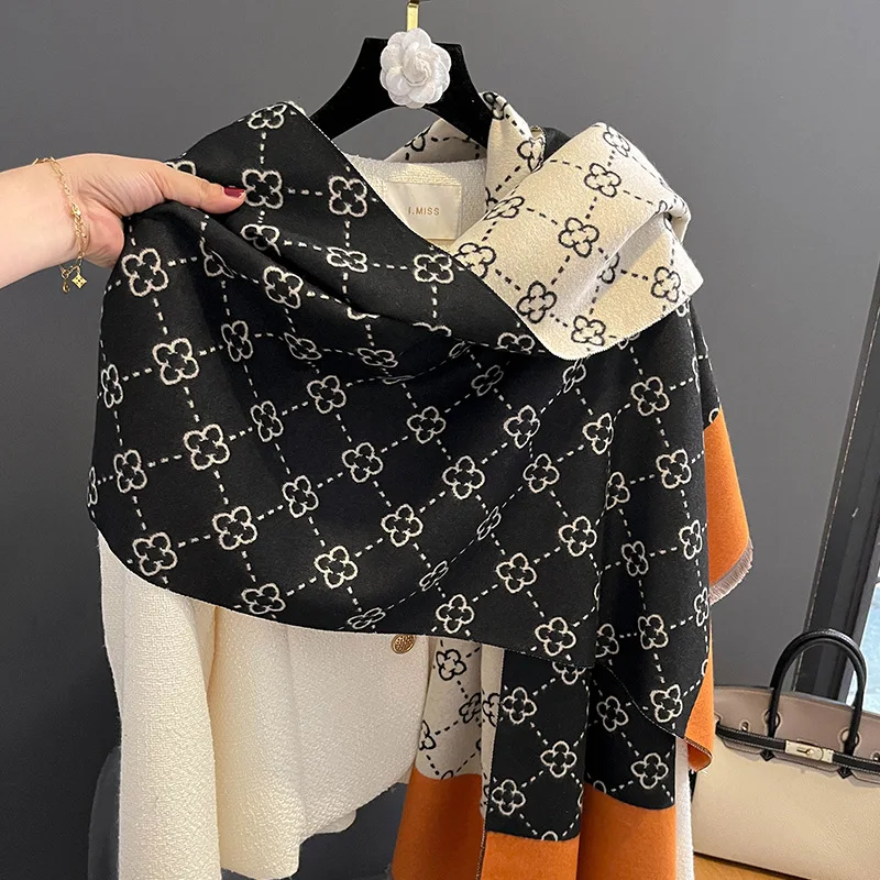 Fular grueso de Cachemira con diseño de lujo para mujer, chales de Pashmina  para invierno, manta Floral, estolas cálidas, Bufanda - AliExpress