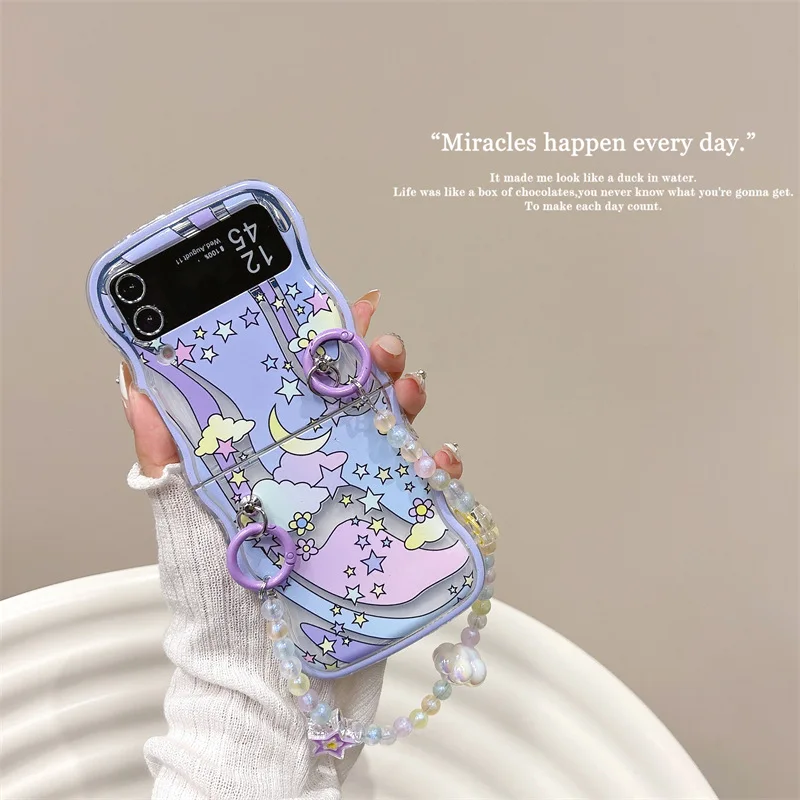 Creative and Personalized  Stars and Moon For Samsung Galaxy Z Flip 4 3 Z3 Z4 Flip4 Flip3 Luxury Shock Cover, Thin Hard Case