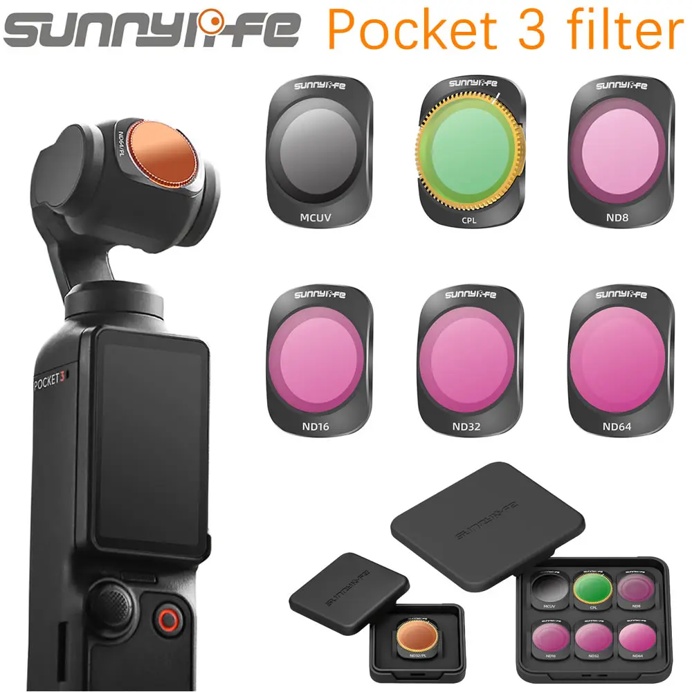 Sunnylife ND Filters for DJI Osmo Pocket 3 Filter Adjustable Rotating Optical Glass Lens MCUV CPL/ND-PL Filter Set Accessories