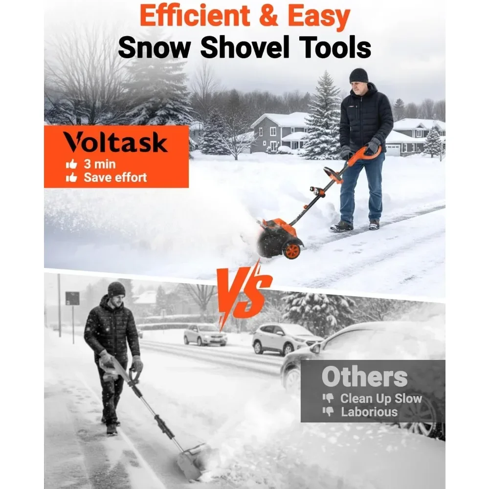 cordless snow shovel with wheels, 48v | 16-inch | 4-ah brushless cordless snow blower, battery snow blower with directional pla