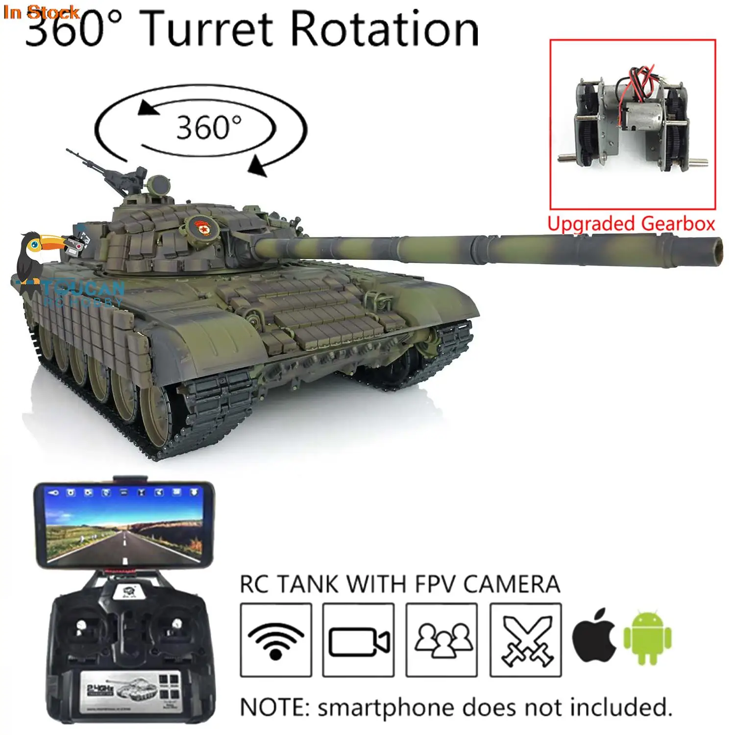 

1/16 Heng Long RC Tank 7.0 Plastic VER T72 Military Battle Tank Remote Control Vehicle FPV Camera Steel Gearbox Army Toy TH20565