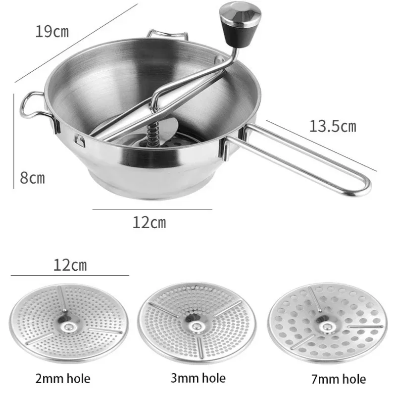 Stainless Steel Food Mill 3 Perforated Plates Manual Jam Masher Vegetable Fruit Potato Mud Press Baby Cooking Mill Food Blender