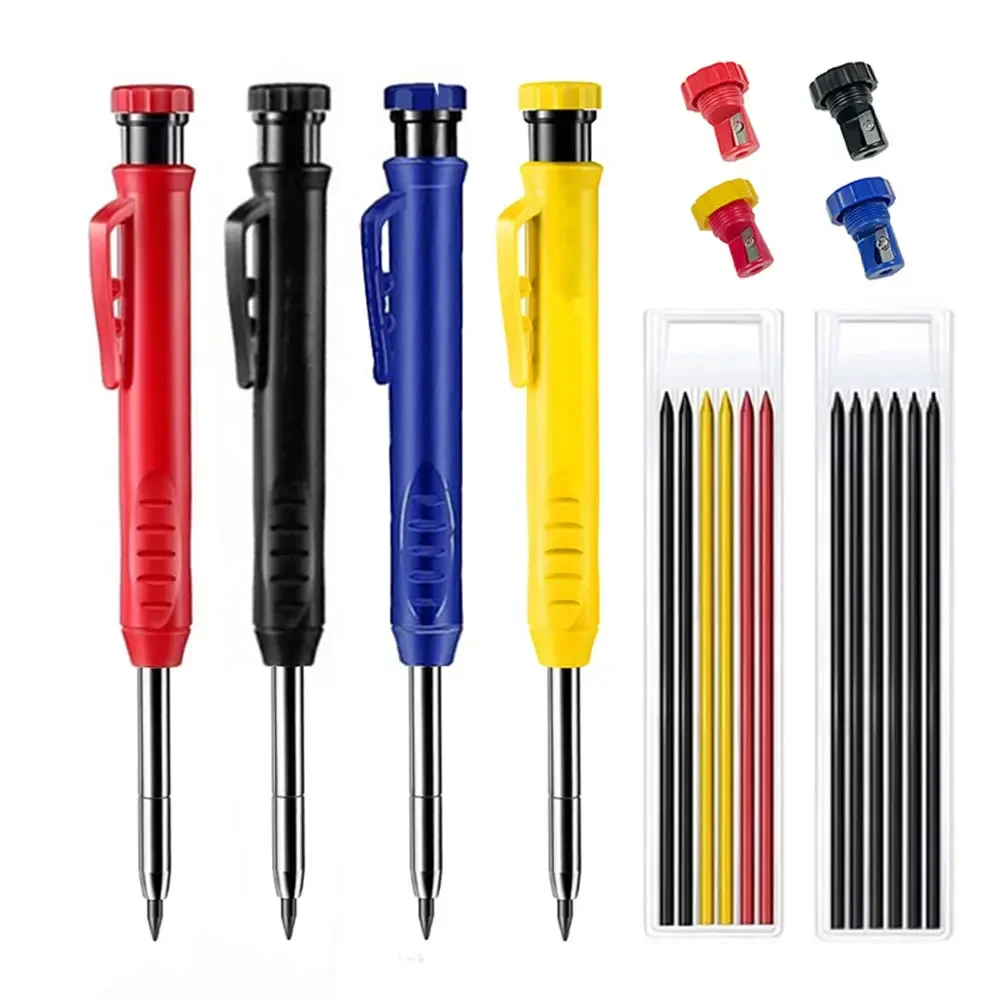 

Solid Carpenter Pencil Refill Set Long Nosed Deep Hole Mechanical Pencil Marker Built-in Sharpener for Carpenter Woodworking
