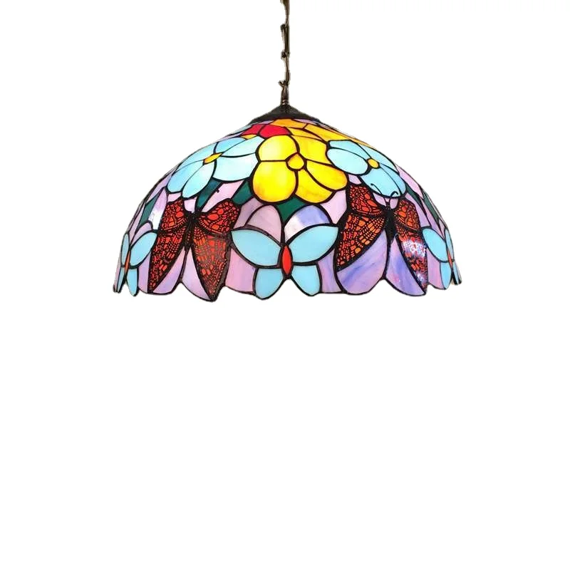 

Nordic American Pendant Lights Tiffany Restaurant Lamp Single Head Study Retro Hand Welded Bedroom Glass Lights 40CM