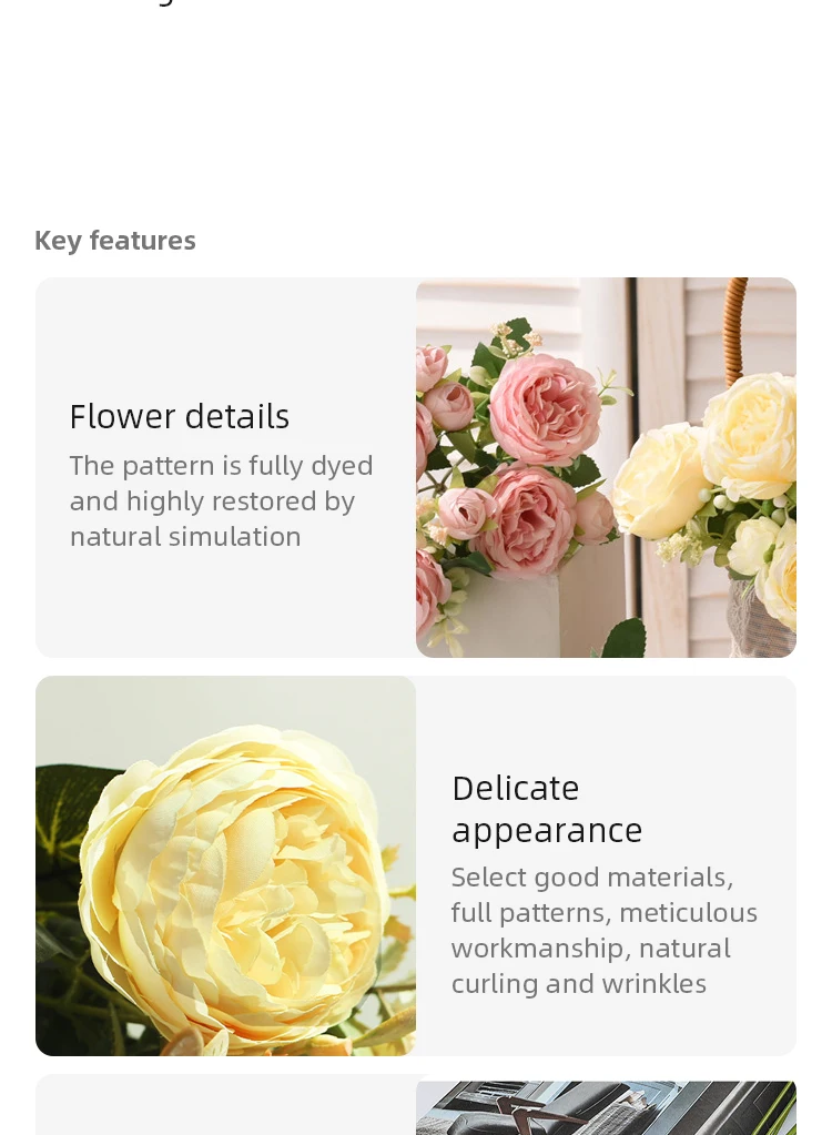 Description Picture 3 of item30cm Rose Pink Silk Bouquet Peony Artificial Flower 5 Big Head 4 Small Bud Bride Wedding Home Decoration Artificial Flower