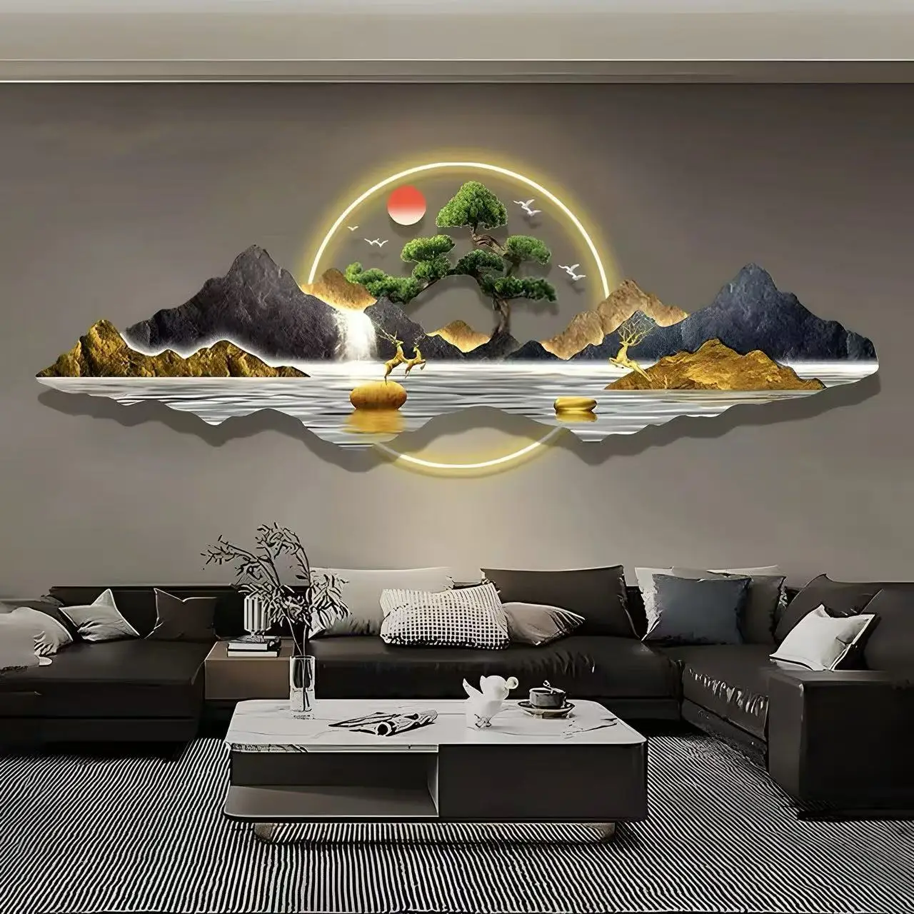 อะคริลิแกะสลักไฟ LED แขวนภาพวาด, ห้องนั่งเล่นใหม่, โซฟาสํานักงาน, ภาพวาดตกแต่งผนังพื้นหลัง, Rizhao Jinshan 1
