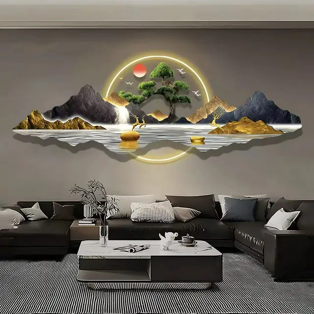 อะคริลิแกะสลักไฟ LED แขวนภาพวาด, ห้องนั่งเล่นใหม่, โซฟาสํานักงาน, ภาพวาดตกแต่งผนังพื้นหลัง, Rizhao Jinshan 1