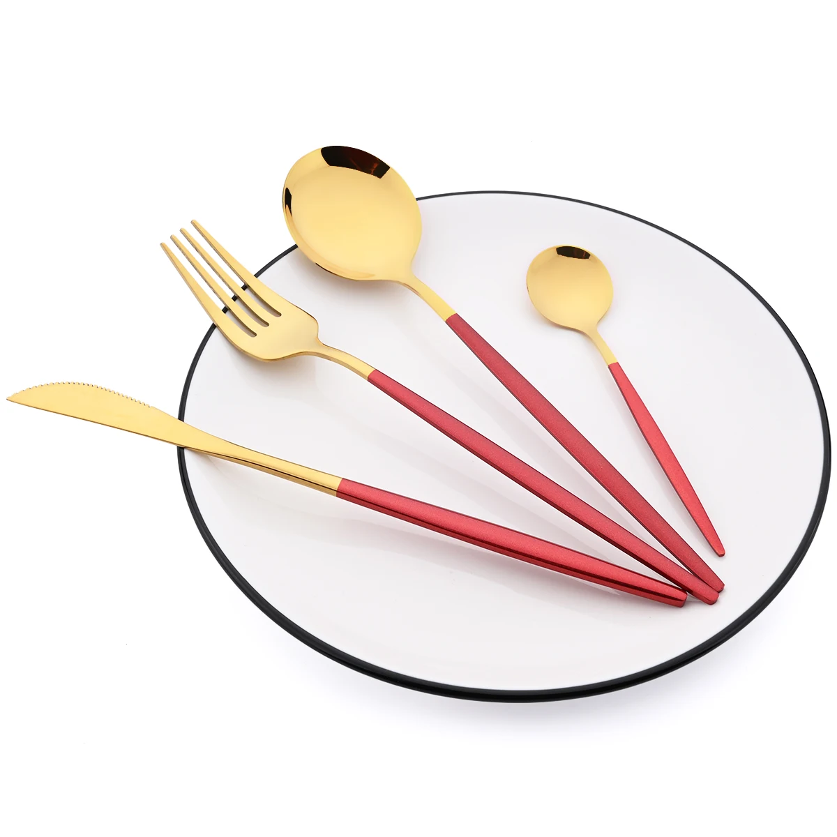 16Pcs Tableware Dinnerware Set Black Gold Cutlery Set Stainless Steel - Image 6