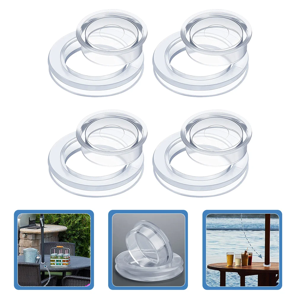 

4 Sets Clear Stand Umbrella Plug Cap Table Ring for Yard Garden Patio Parts Silica Gel with Caps