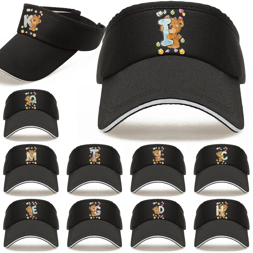 

Summer Breathable Air Sun Hats Adjustable Empty Top Hat Bear Letter Name Patternn Beach Tennis Golf Running Sunscreen Cap