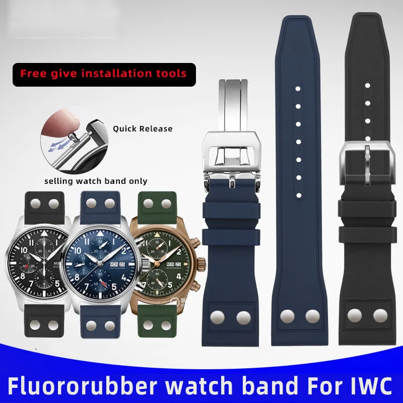 20Mm 21Mm 22Mm Cinturino In Gomma Fluorurubber Fkm Di Alta Qualità Per Cinturino Iwc Big Pilot Portofino Top Gun Watch Band Con Rivetto
