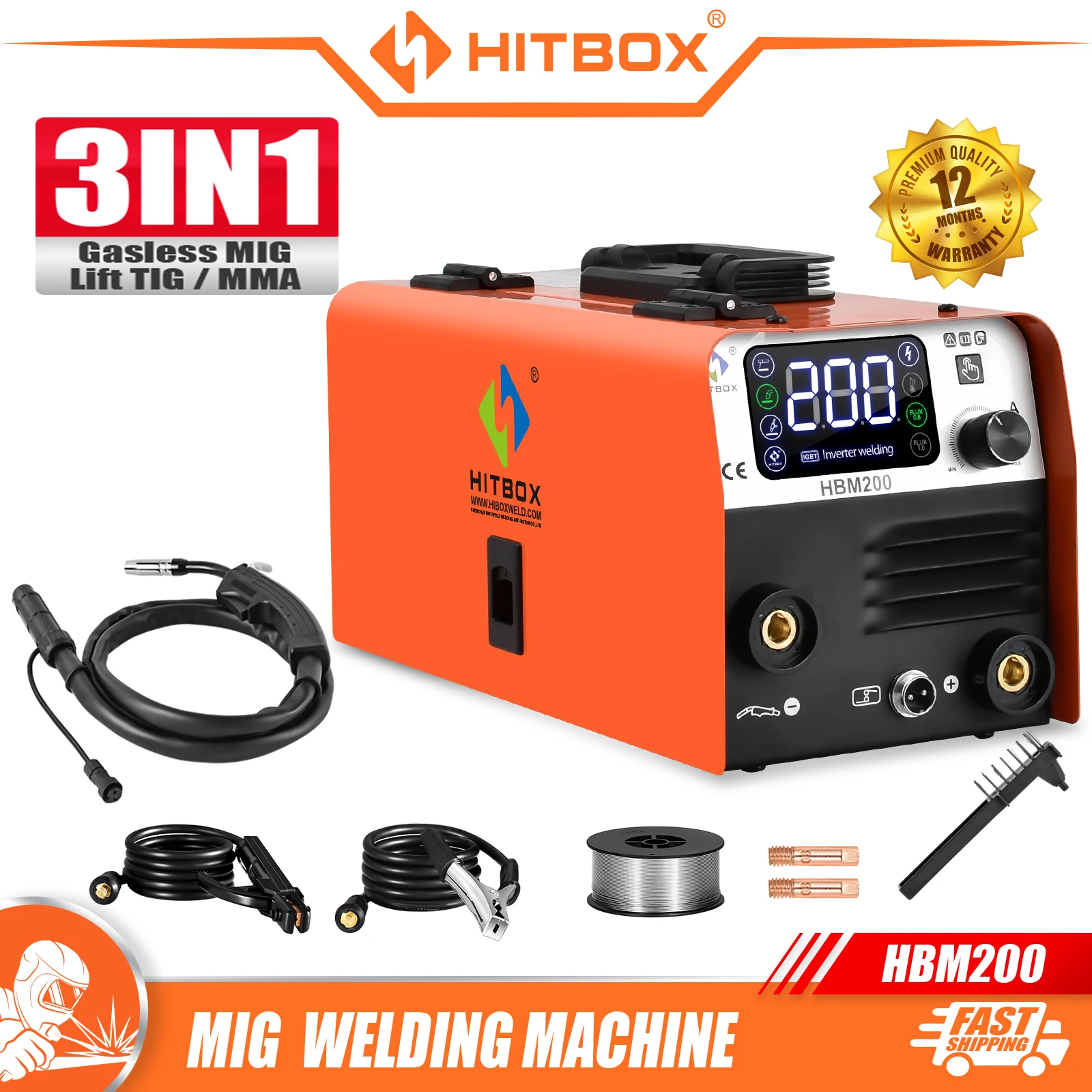 HITBOX Semi-automatic Welding Machine 3 IN 1 HBM200 Airless MIG Welder Soldier Inverter Welder 110V 220V
