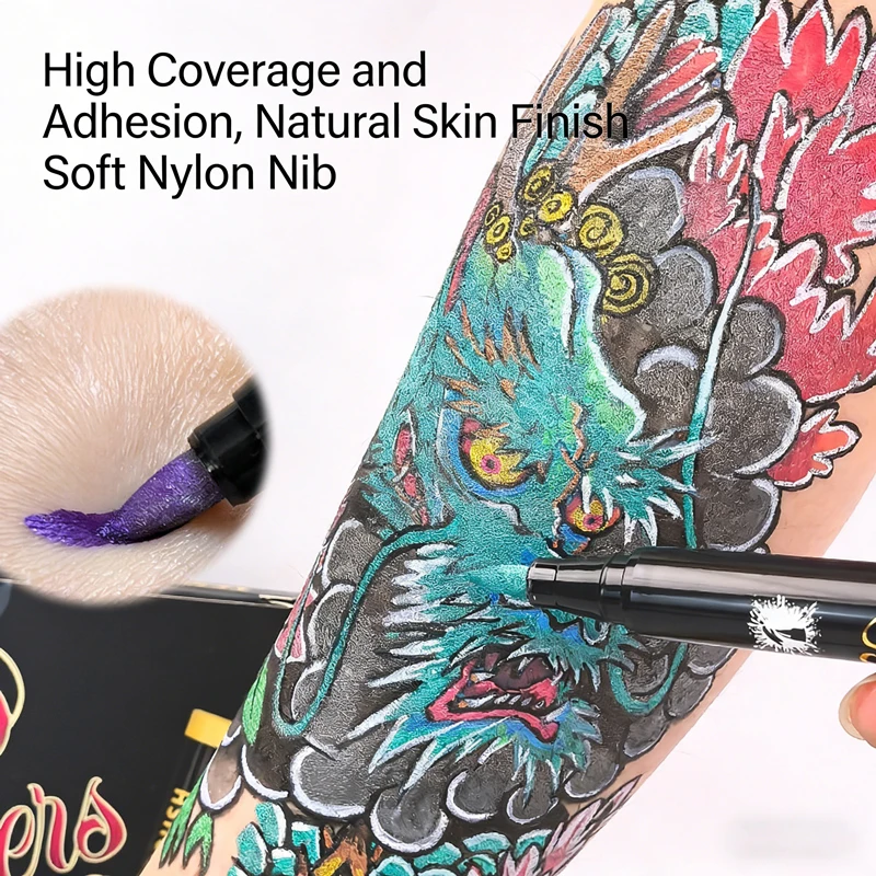 10가지 색상의 임시 타투 마커, 세척 가능하고 빠르게 건조, 테마 파티, 일상 예술, 선물 및 창의적인 문구류에 이상적