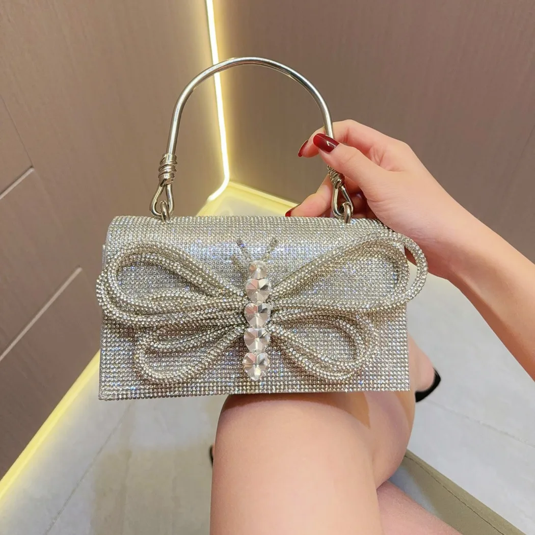 new cross-border socialite dinner clutch bag silver rhinestone dress clutch bag party shoulder crossbody