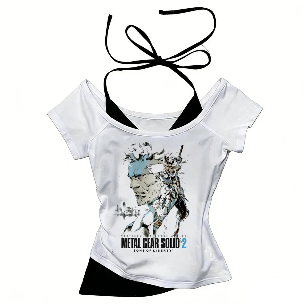 Metal Gear Solid top tees teen 2000s hip hop Gothic Graphic University t-shirt Gothic Trendy Psychedelic aesthetic Pastel