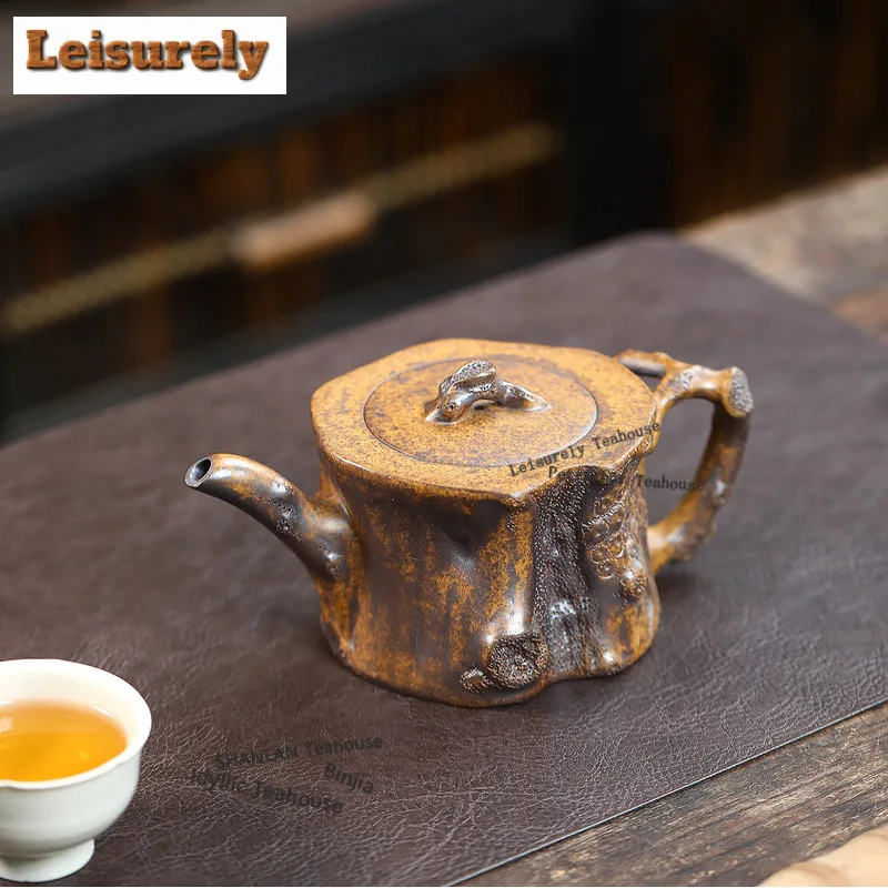 350ml Yixing Purple Clay Teapot Handmade Tree Stumps Pot Raw Ore Wood-fired Porcelain Mud Tea Maker Kettle With Filter Zisha Tea