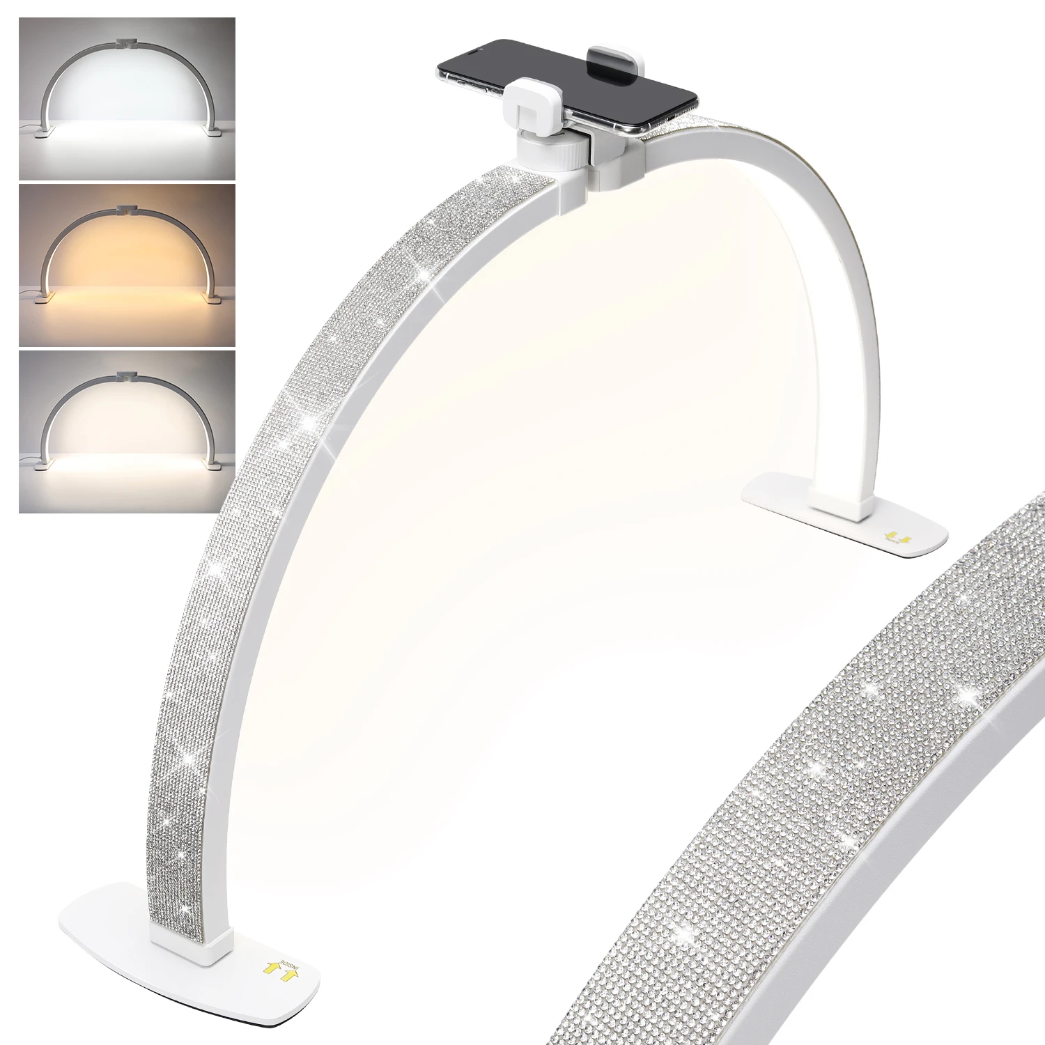 Nail Table Lamp With Diamond Manicure Desk Lamp With Remote LED Half Moon Light For Nails Art Tattoo Salon Eyelash 2