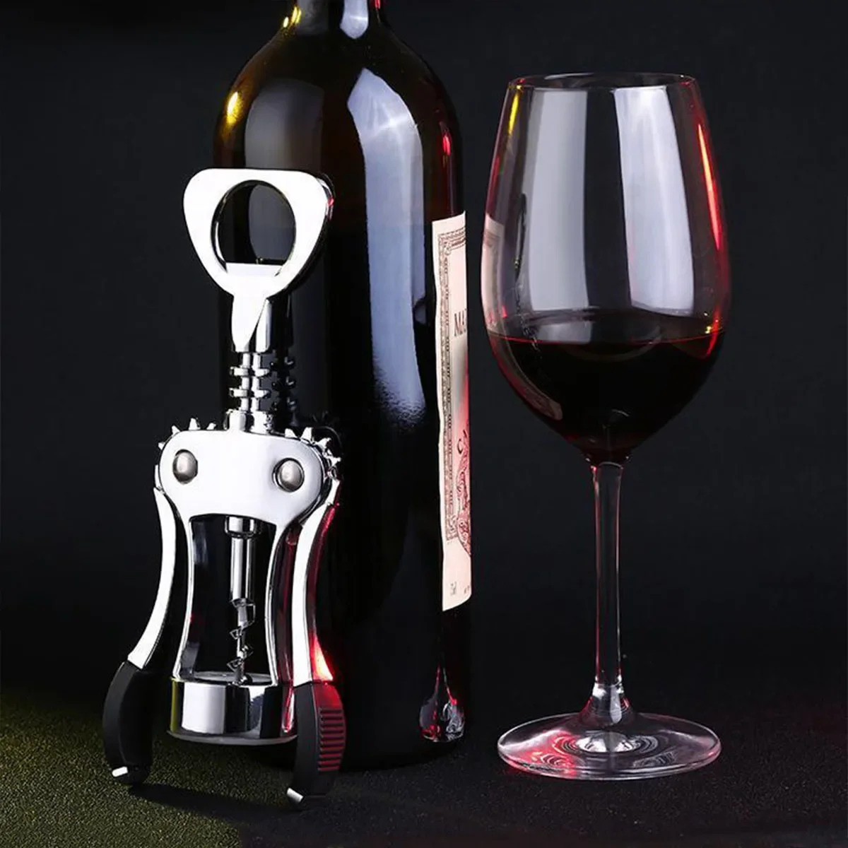 1pc-Wine Opener Stainless Steel Opener Zinc Alloy Premium Wing Corkscrew Wine Bottle Opener with Multifunctional Bottles Opener