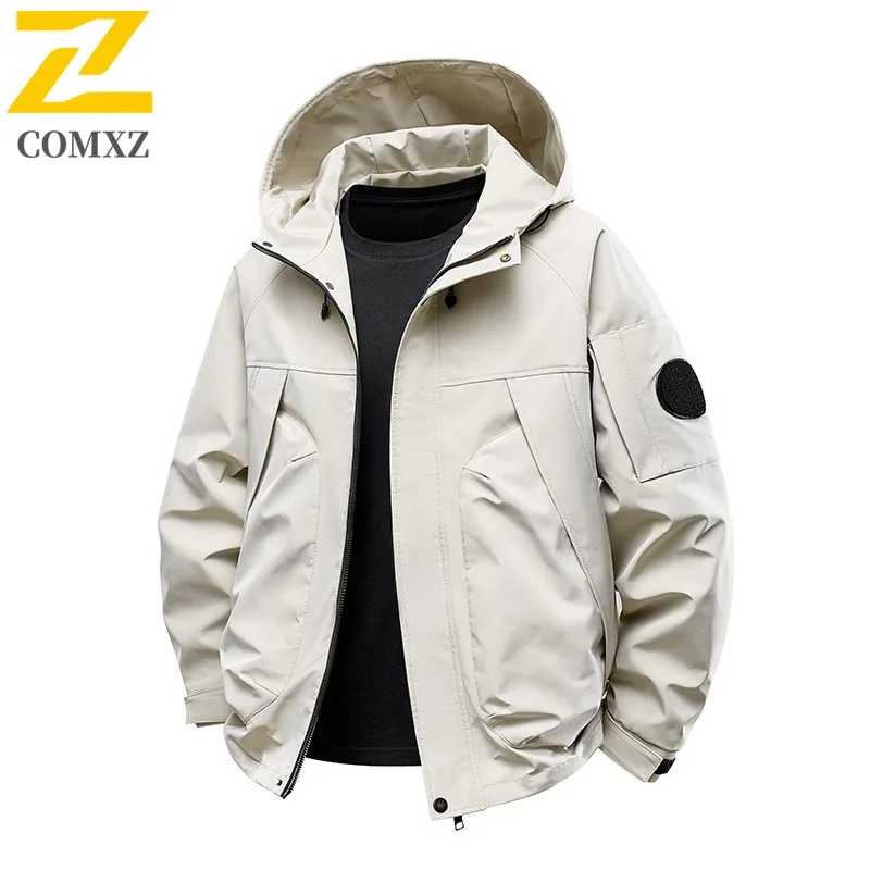 COMXZ Men Autumn New Jacket Casual Outdoor Mountaineering Wear Resistant Coat Premium Hooded Biking Lightweight Windbreaker