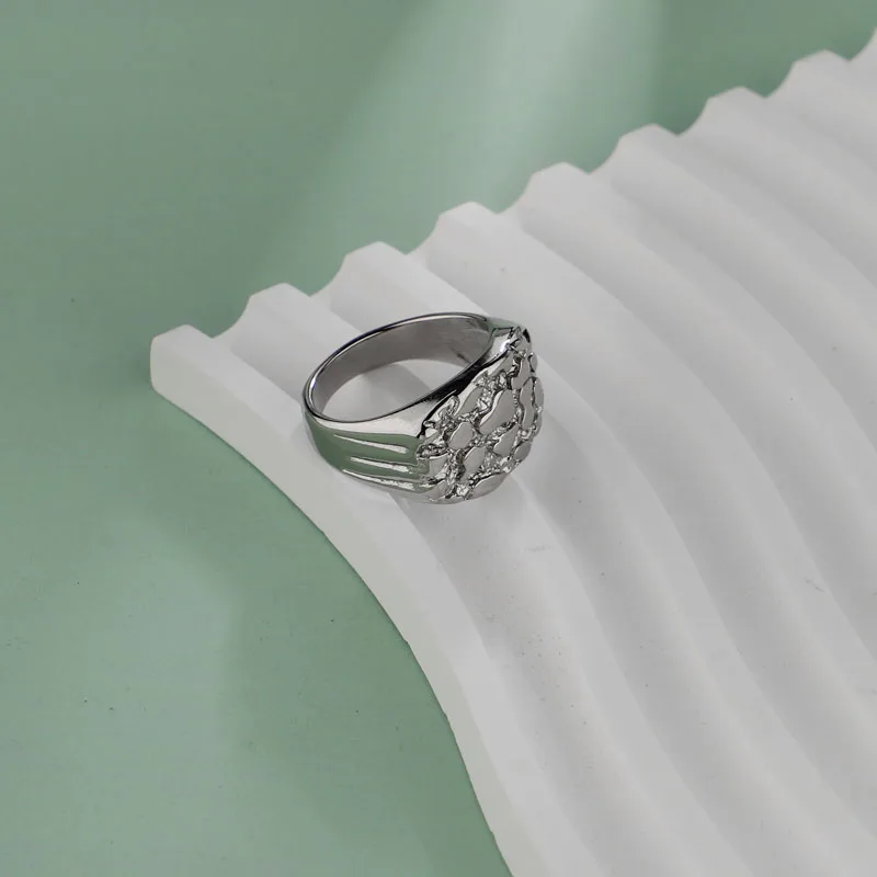 1PC Stainless Steel Mens Nugget Ring Hip Hop Fashion Jewelry Gifts 5