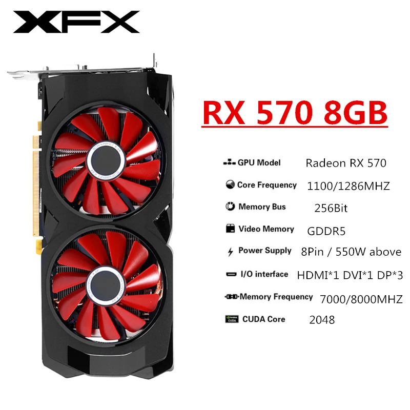 XFX RX 580 570 560 550 8GB 4GB Graphics Cards R7 R9 370 380 8G 2GB AMD GPU Radeon RX580 1660 Video Card Desktop PC Game Mining external graphics card for pc Graphics Cards