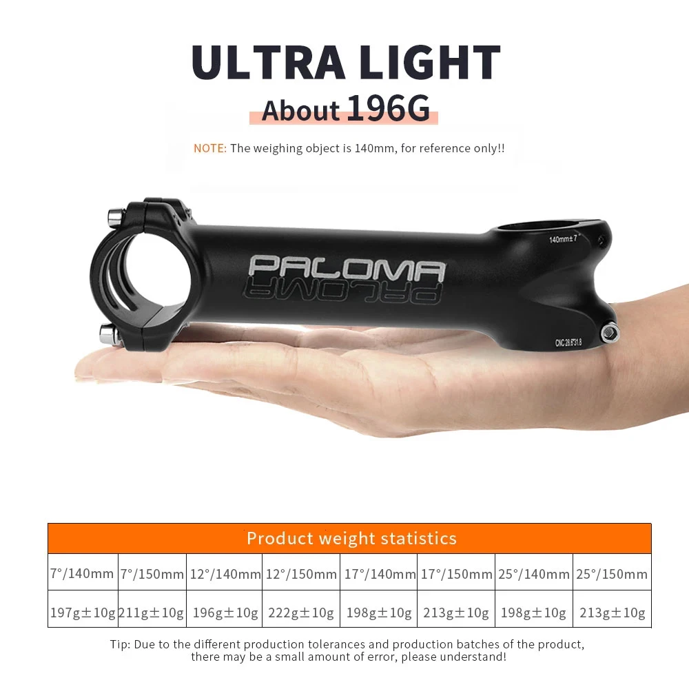 Paloma CNC Bicycle Extended Long Stem 7/12/17/25Degree 140/150MM