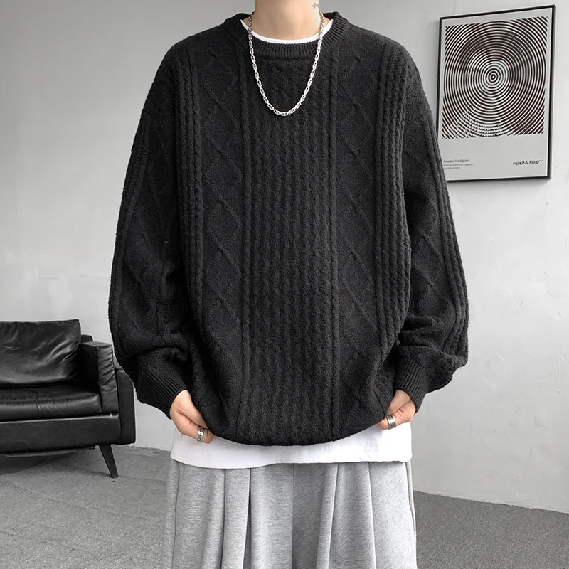 Autumn Winter O-Neck Sweater Men Loose Knit Pullovers Solid Color Casual Knitted Sweater Mens Streetwear Pullovers Plus Size 8XL 6
