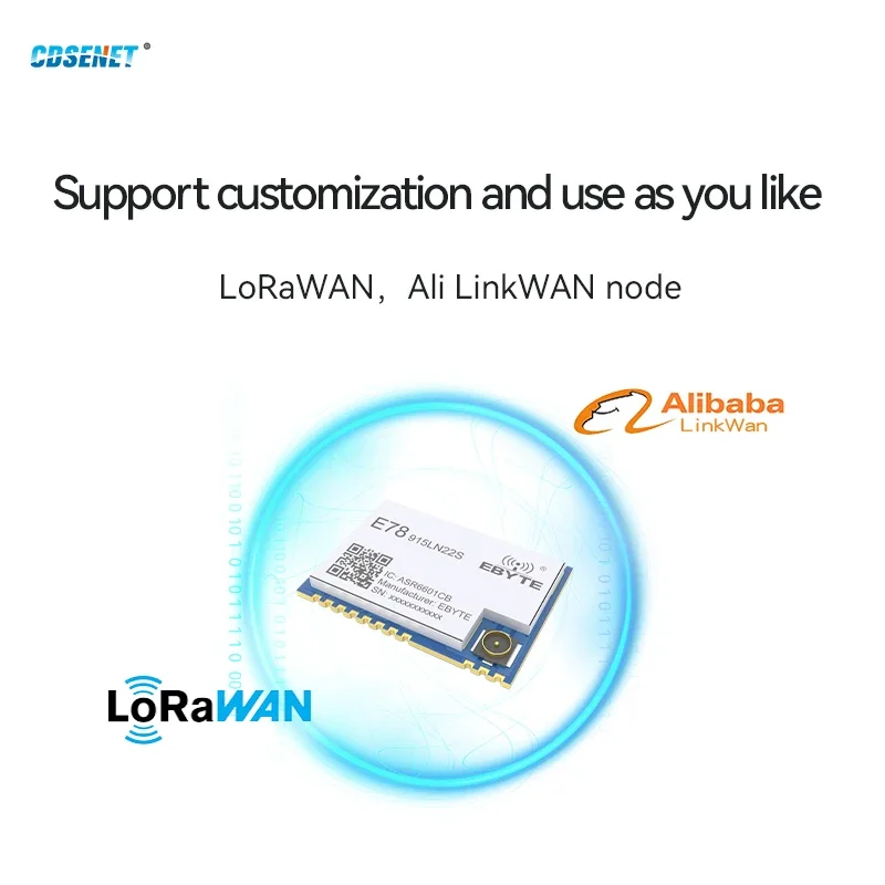 Lorawan Soc 무선 RF 모듈, 저전력 안테나 스탬프 홀, CDSENET E78-915LN22S(6601), 21dbm, 5.6km, ASR6601, 915MHz