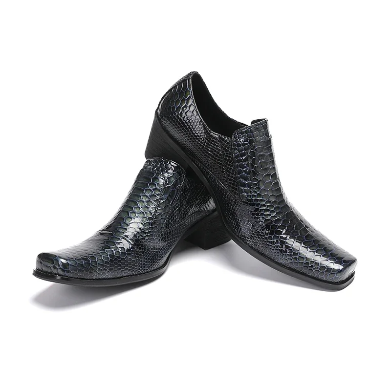 Chaussure Hommes Designer Black Square Toe Office Business Formal Shoes Male Slip on Wedding Party Dress Shoes Men Leather