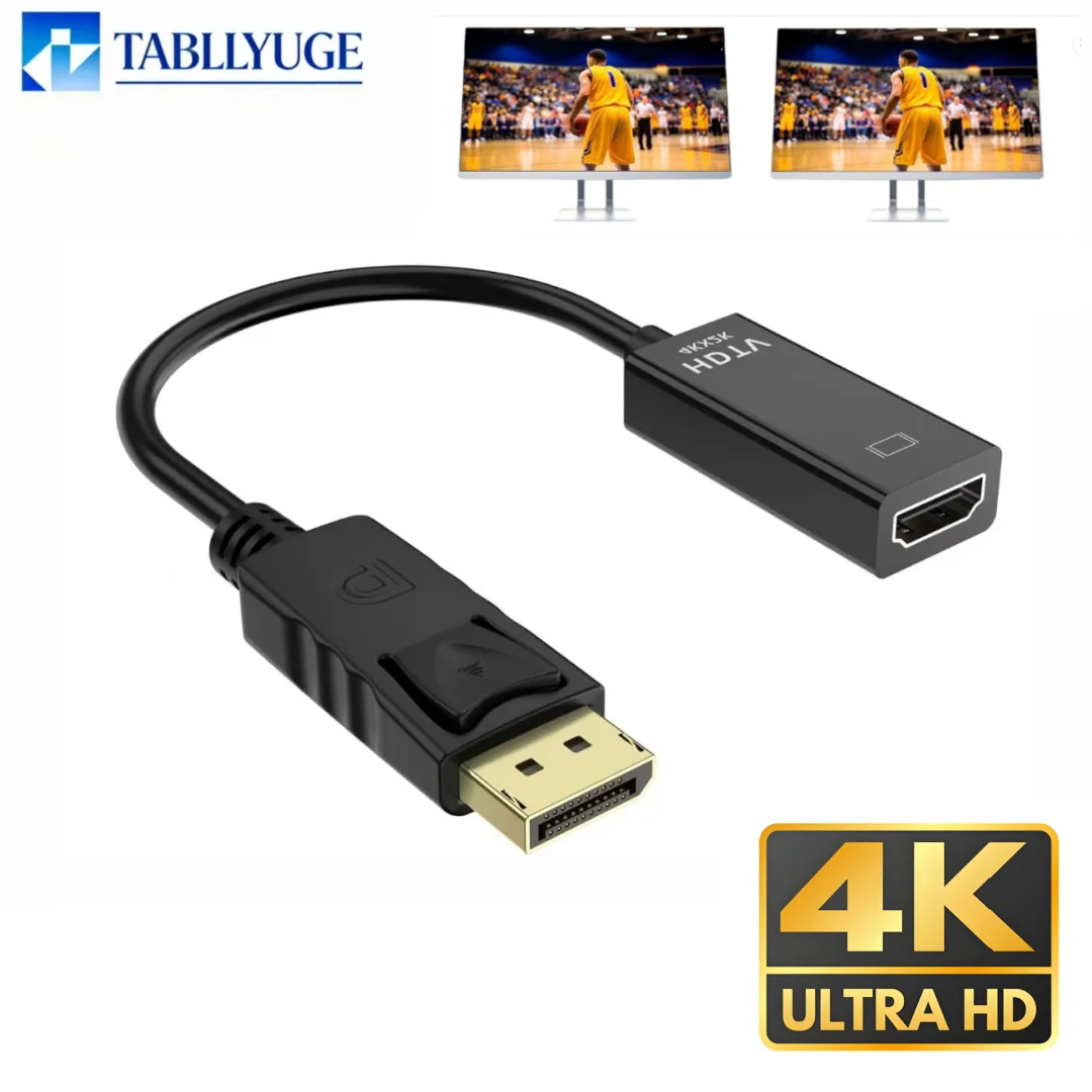 4K DisplayPort to HDMI Converter – Male to Female Video Adapter Cable for High-Resolution Display