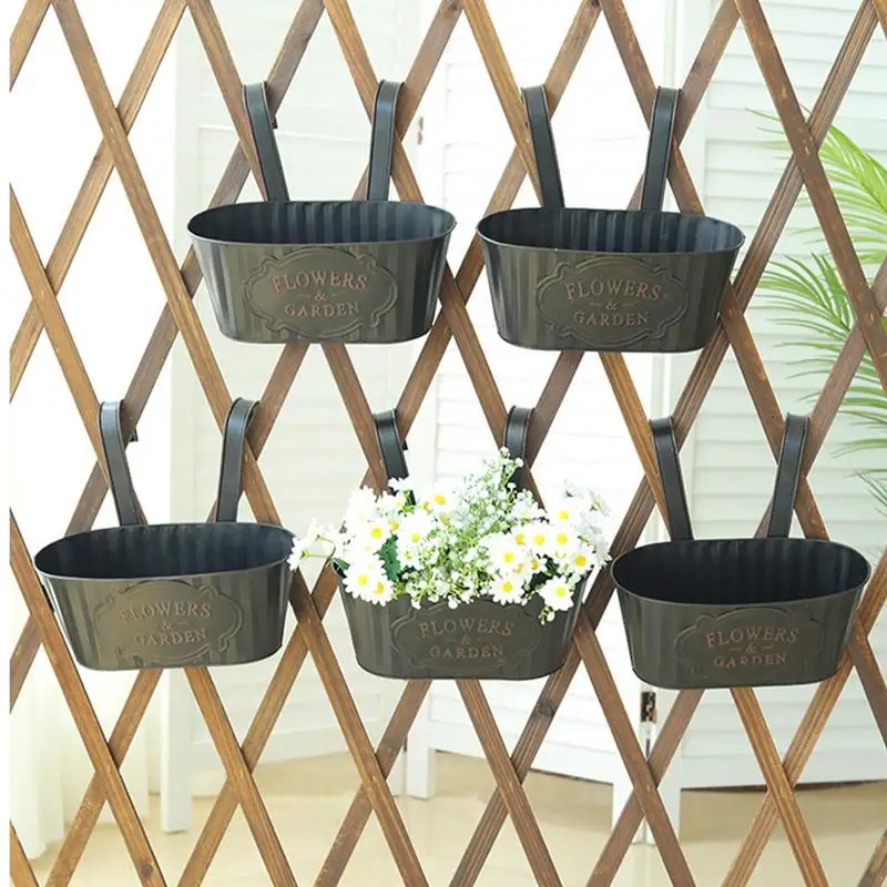 Deck Railing Planter Boxes Fence Planter for Outdoor Metal Hangable Flower Pots for Fence Garden Patio Window Houseplant Boxes