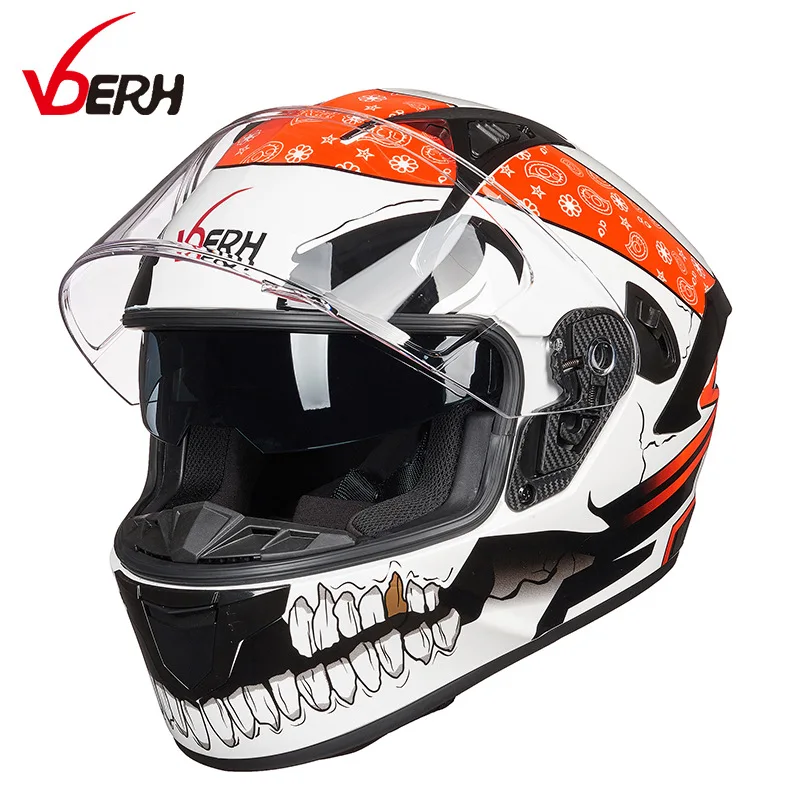 

Unisex Motorcycle Helmet Double Lens Cross Section Helmet Safety Modular Flip Helm Helmet with Visor