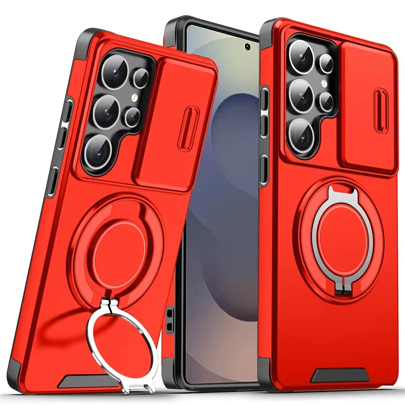 Magnetic Ring Stand Phone Case with Slide Camera Protection and Armor Cover