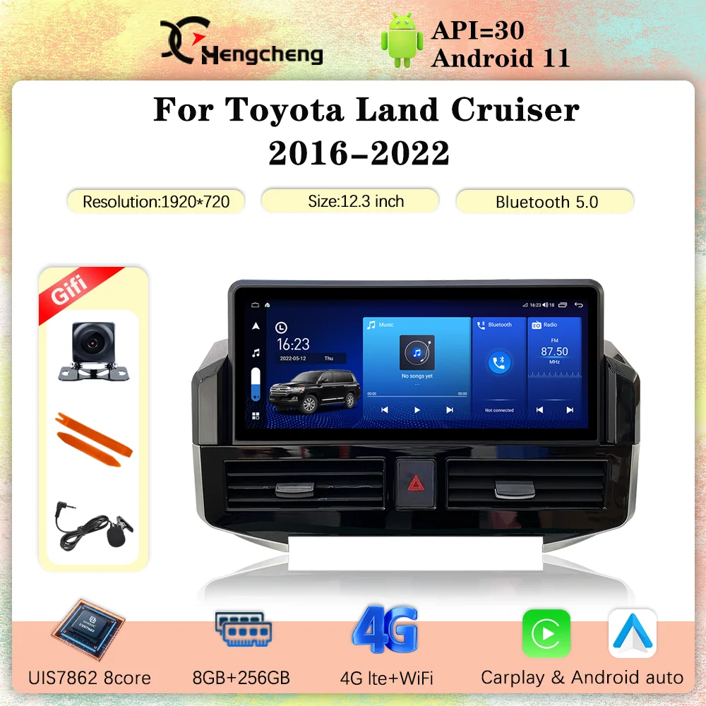 

12.3inch For Toyota Land Cruiser 2016-2022 Multimedia Video Player GPS Navigation Radio Android 11 8+256G Carplay 4G 360 Camera