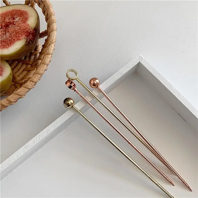Stainless steel gold plated cocktail picks pin for cocktail drink sticks buffet cupcake decorations fruit fork 1X