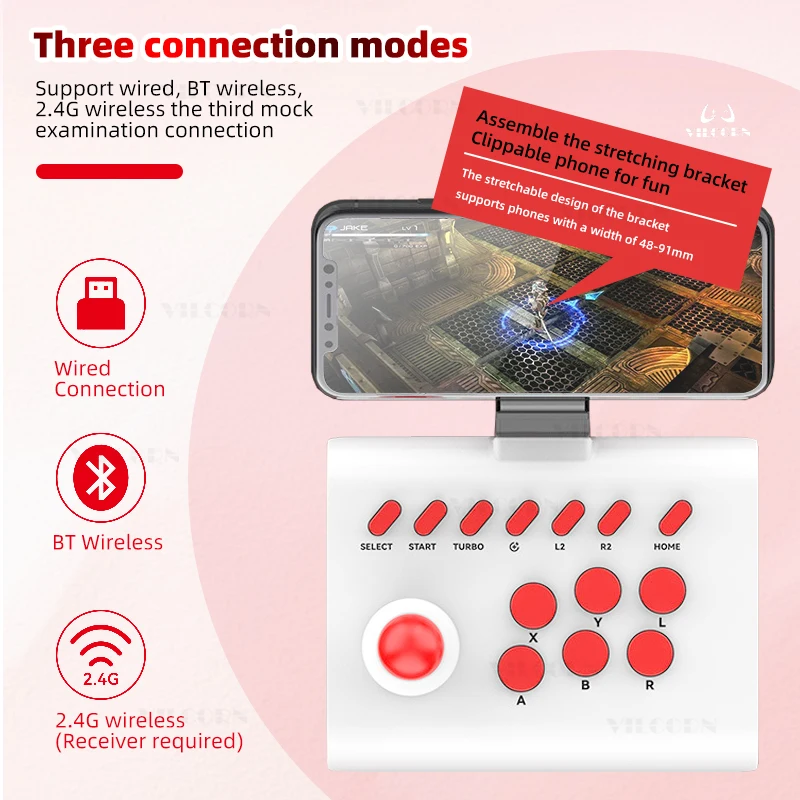 VILCORN Mini Arcade Joystick Wireless Gaming Controller for PC/Android/iOS Phones Fighting Stick for Street Fighter/Mame Game