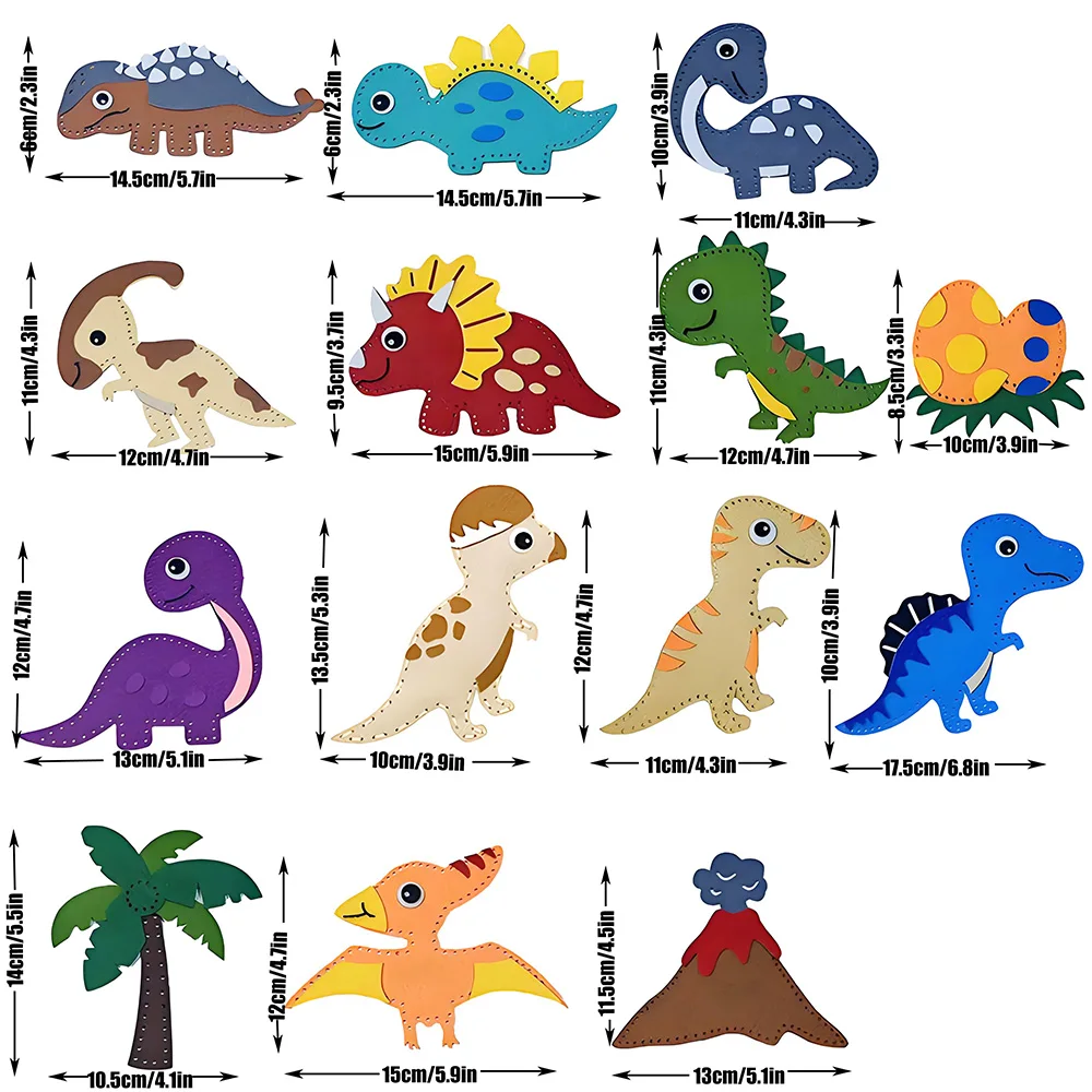 14Pcs Beginners Kids Dinosaur Sewing Felt Kit Animals DIY Craft Kit Forest Creatures Sewing Felt Plush Educational Set