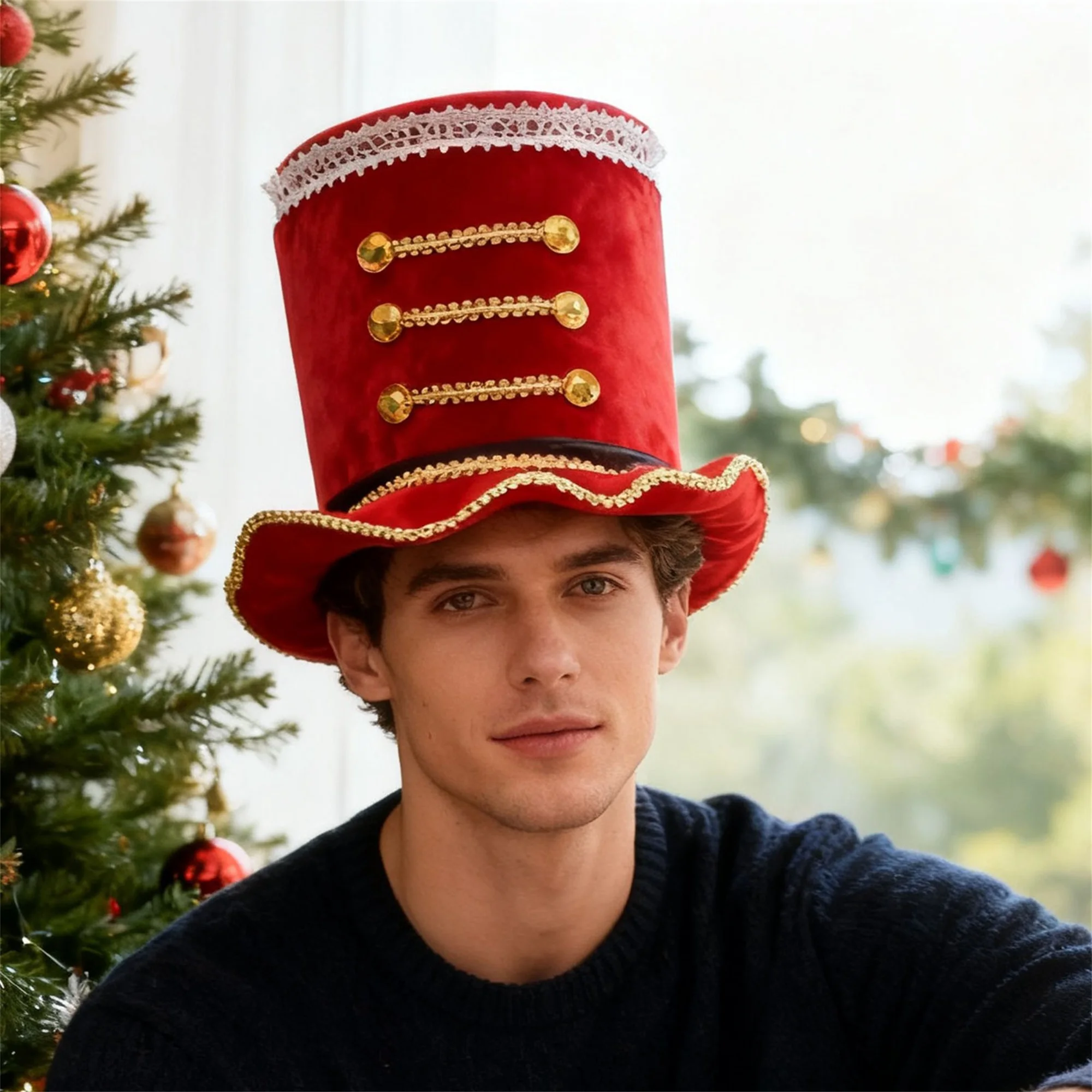 Women Men Halloween Witch Hat Retro Stylish Fedora Hat for Costume Party Dress Up with Black Lace Trim and Buckle