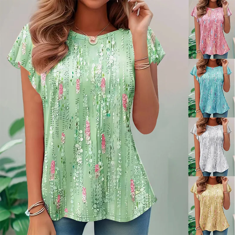 Women Floral Print Short Sleeve Summer T Shirt