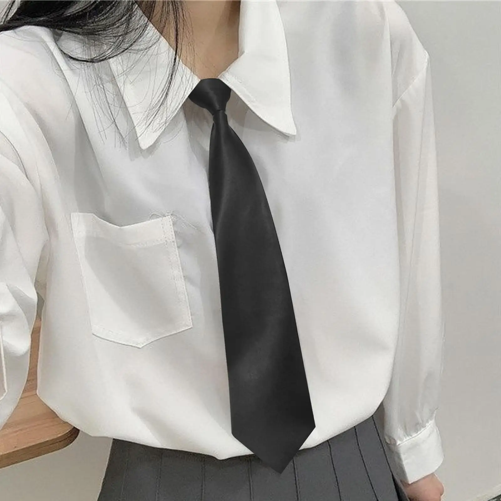 Pre-Tie Zipper Necktie Men Women Slim Narrow Neck Tie