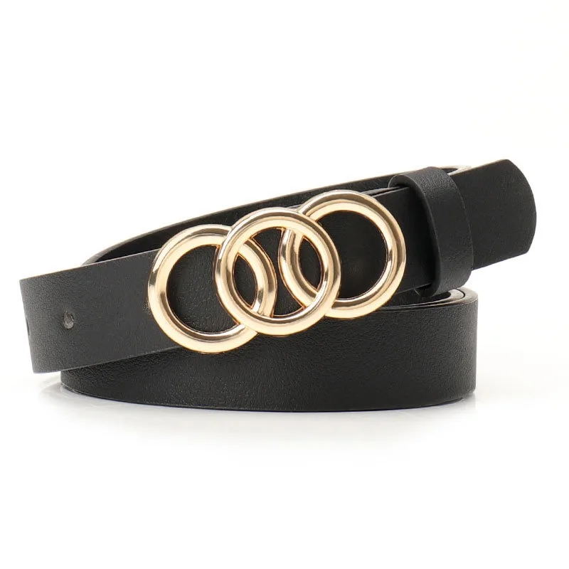 Korean Style Triple-Loop Buckle Belt for Women - Adjustable Waistband for Jeans & Outerwear, Ins Fashion Minimalist Accessory