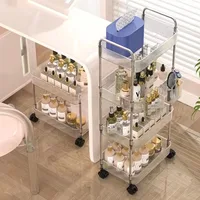 3/4 Layer Rolling Trolley Storage Rack Movable Trolley With Hanging Basket Bathroom Storage Makeup Snack Organizer Transparent 4
