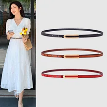 

New Belt Women's Leather All-Match Fashion Black Decorative Thin Belt Skirt 2022 Trend Style Metal Buckle Jeans Accessories Belt