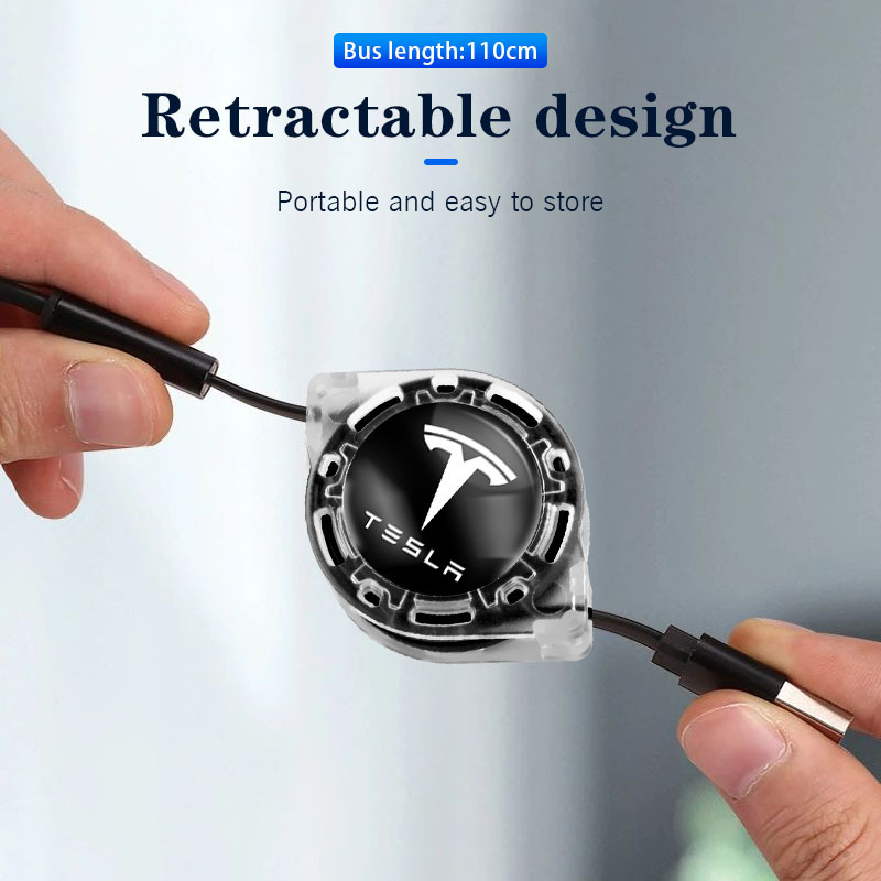 3 in 1 Retractable Car Cable Multi Fast Charger Micro USB For Tesla Model 3 Y S X Cybertruck Juguete Roadster sticker SpaceX