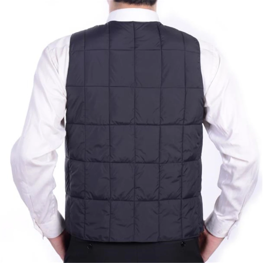 Description Picture 5 of itemMan Autumn Hot Sale Casual V-neck Single Breasted Solid Waistcoat Men Winter Zip Pocket Warm Down Vest Male Outerwear