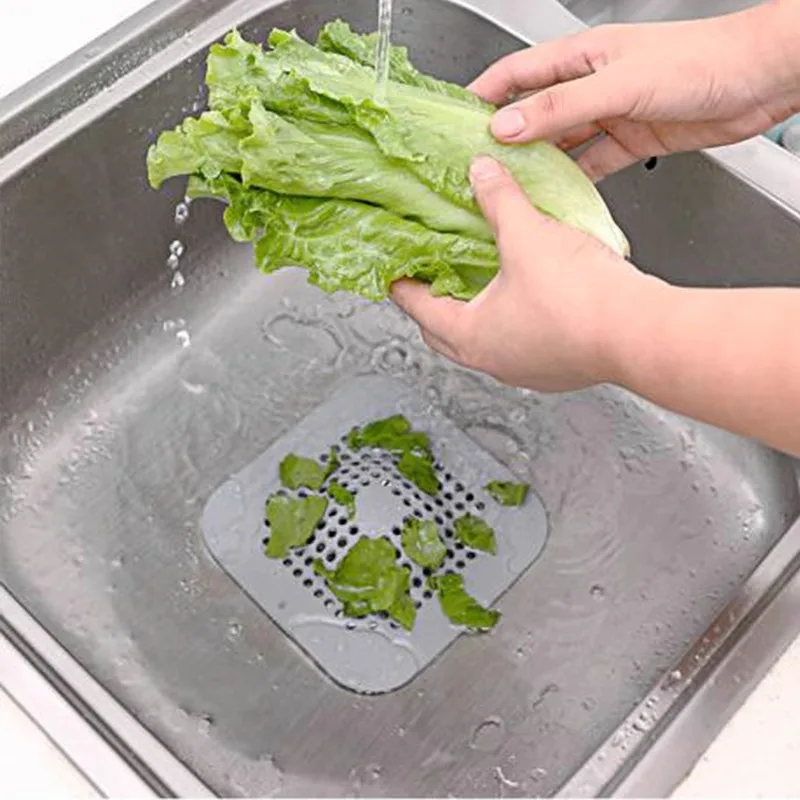 Kitchen Sink Filter Silicone Square Floor Drain Sticker Bath Bathroom Hair Anti-blocking Suction Cup