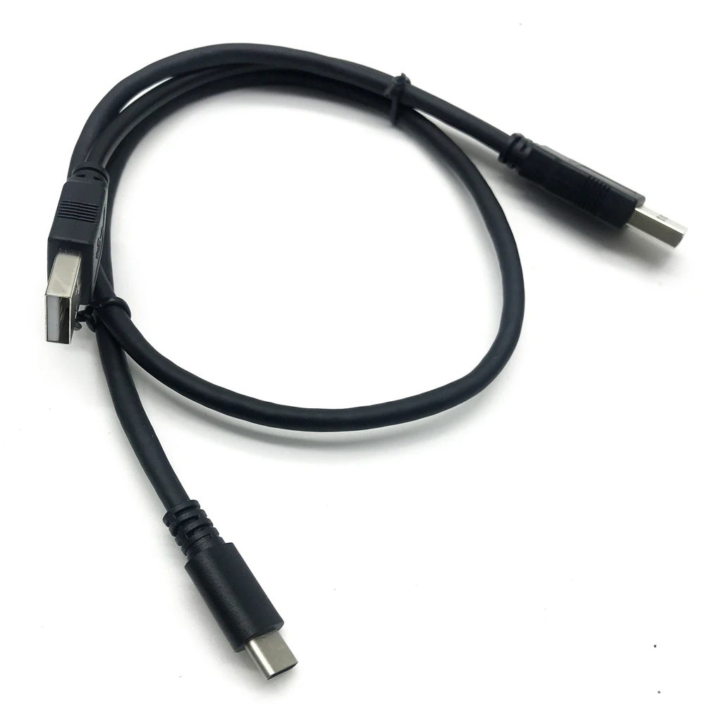 Enhanced USB Data Cable: Double A Male to Micro and Type-C Male Connectors