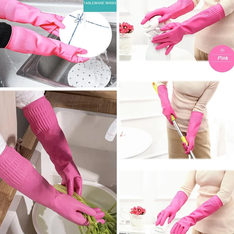 Household Dishwashing Cleaning Gloves Rubber Long Reusable Kitchen Housework Gloves Waterproof Dishes Cars Gardening 2PCS dishwashing gloves cleaning gloves